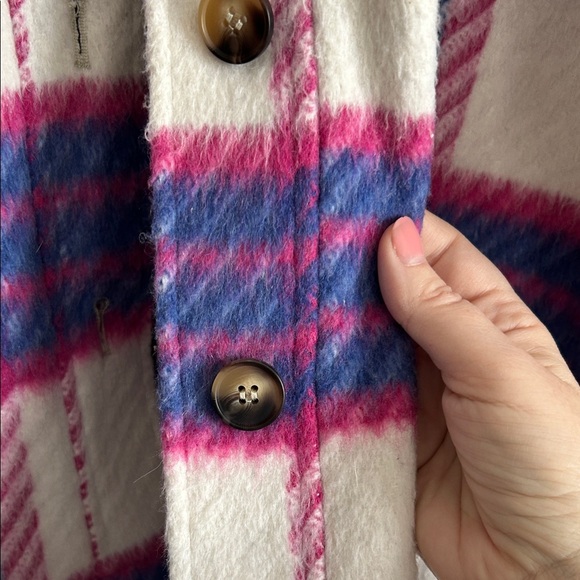 Avec Les Filles Plaid Shacket in Pink and Blue - Picture 7 of 9
